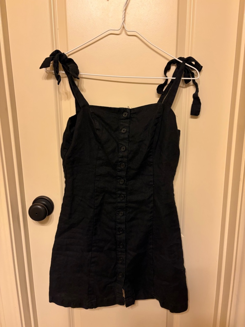 Forever 21 Black Tie-Shoulder Button Front Mini Dress